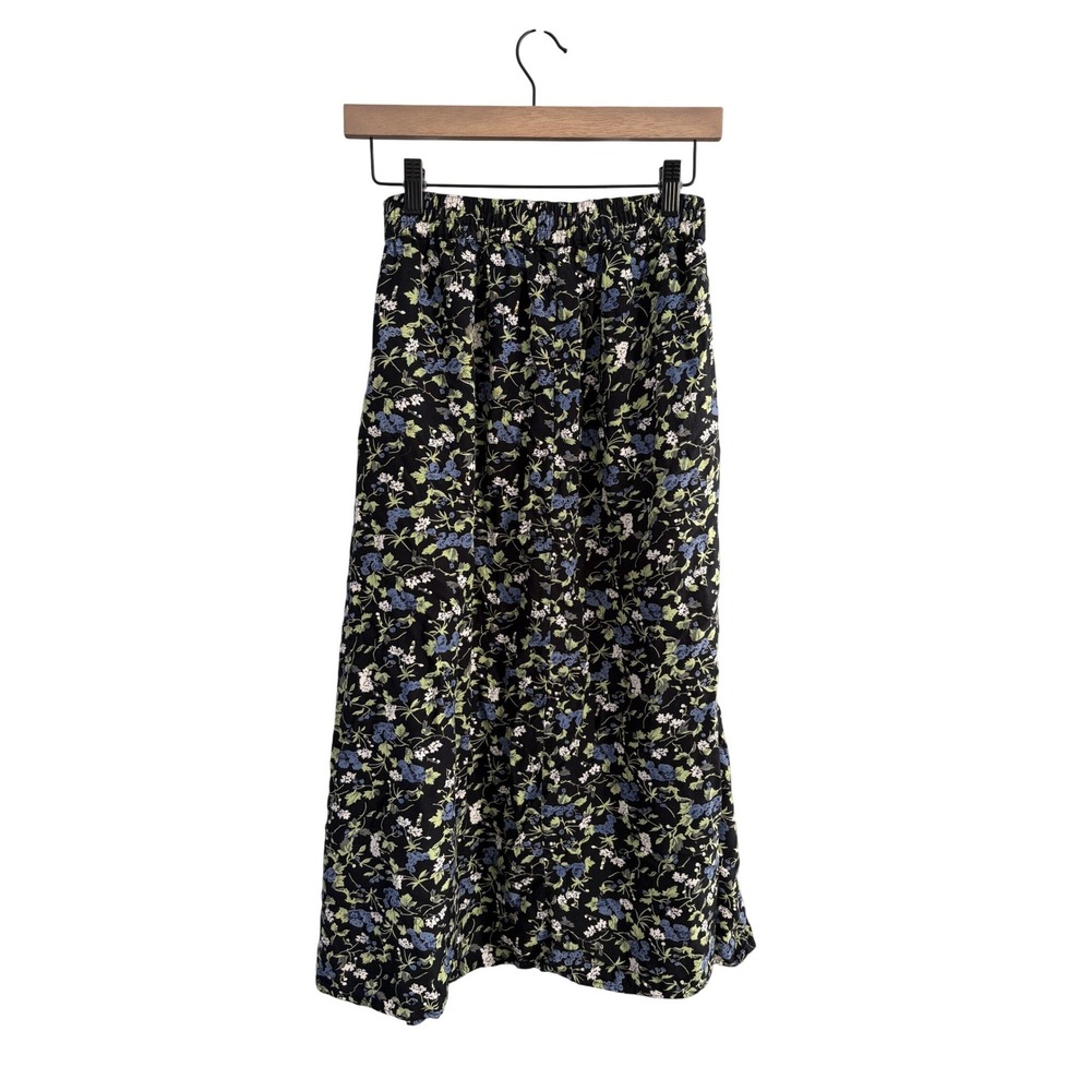 Just Elements Black Floral Midi Skirt Button Front Rayon Medium - Picture 2 of 4